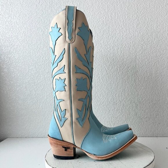 Lane JOLENE Womens Cowboy Boots 6 Blueberry Buttermilk Leather 15" Tall Western - Picture 2 of 13